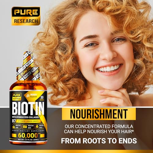 Pure Research Liquid Biotin & Collagen Hair Growth Drops 60,000Mcg - Biotin And Liquid Collagen Supplement For Men & Women thumb #5