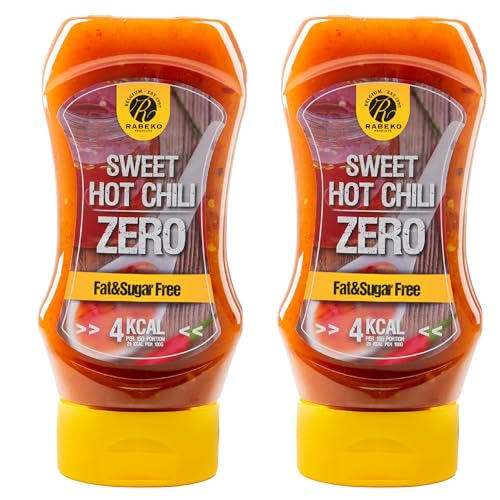 Rabeko Zero Sauce - salsa piccante al peperoncino, 2 x 350 ml senza zucchero e a basso contenuto di grassi - prodotti sani, a basso contenuto di carboidrati e calorie per insalate, patatine fritte