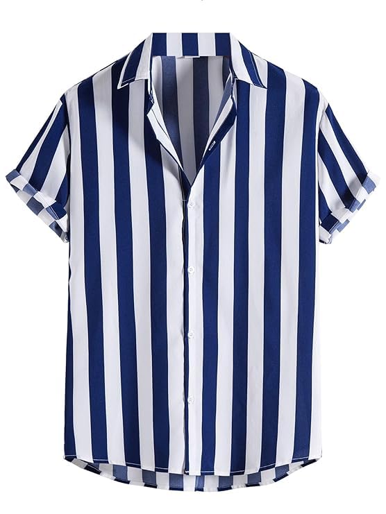 Image of Men's Striped Slim Fit Half Sleeves Stratchable Printed Shirt