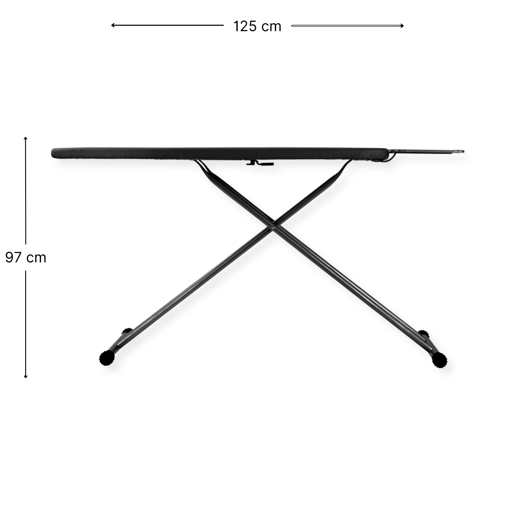 SensaHome Asse da Stiro – Tavolo da Stiro Pieghevole con Supporto per Stiratrice a Vapore – 125x45 cm – Denim Nero