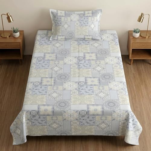 Image of Mafatlal 186 TC Metro Cotton Single Bedsheet | 90 x 60 Inch|Soft, Breathable & Lightweight | with Matching Pillow Cover| Morning Sky