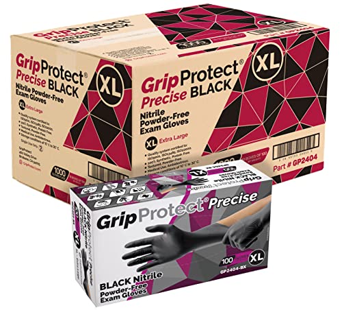 GripProtect Guantes de nitrilo negros precisos, resistentes al fentanilo, clasificación quimioterapéutica, para alimentos, hogar, hospital, fuerzas del orden, tatuajes 1000/C (XL)