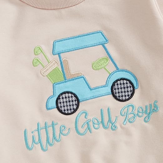 Toddler Baby Boy Girl Fall Winter Clothes 2Pc Long Sleeve Golf Cart Embroidery Sweatshirt Tops and Sweat Pants Set4