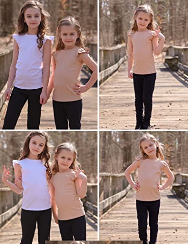 Image of Flypigs Girls T Shirts Ruffle Sleeve Summer Casual Ribbed Knit Crewneck Tee Tops Blouses