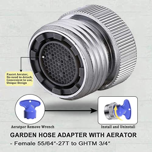 Faucet Adapter With Aerator Kitchen Sink Faucet Adapter Kit To Garden Hose For 55/64" Female To 3/4" Male Faucet Adapater, Chrome Finished #TOP1