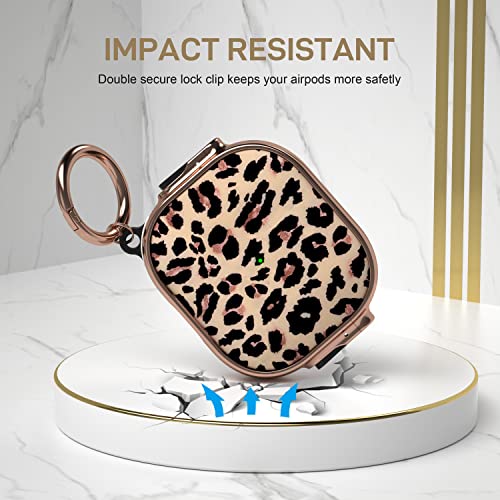 Image of Maxjoy for AirPods 3 Case with Lock, Cute AirPod 3 Case Lock Protective Hard AirPod 3rd Generation Cover for Women Men with Keychain for AirPods 3rd Generation Cover 2021, Leopard