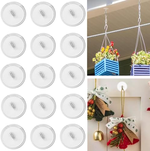 50 ganchos autoadhesivos para techo, ganchos pequeños, resistentes, ganchos de pared transparentes, pequeños ganchos de plástico sin taladrar, ganchos adhesivos transparentes redondos para techo