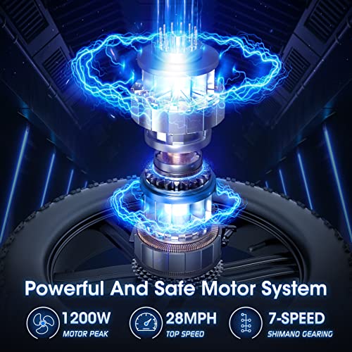 Udon Voltsteed Electric Bike For Adults,Peak 1000W Brushless Motor 28Mph, 48V 15Ah Removable Battery Ebike, Shimano 7-Speed, 20" X 4.0 Fat Tire Electric Bicycles,30-80Miles #TOP1