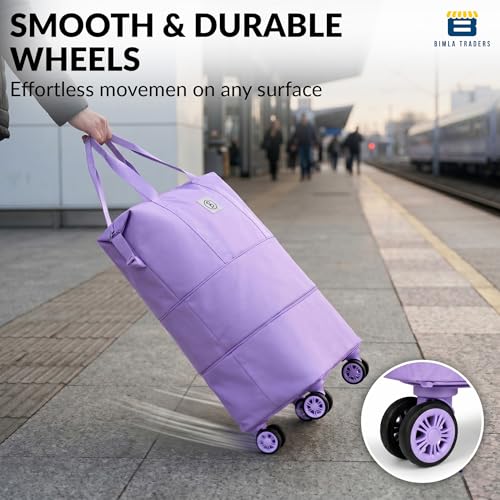 Image of Btag Travel Duffle Bag with Wheels |Convertible Handbag, Trolley & Shoulder Luggage for Clothes |Space-Saving Foldable Travel Companion |Expandable & Waterproof Traveling Bag for Unisex (Light Purple)