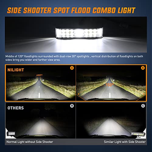Image of Nilight Side Shooter LED Light Bar / Pods 2PCS 6.5 Inch 60W Flood Spot Beam Combo Fog / Driving Light Work Light for Truck ATV UTV Boat, 2 Years Warranty