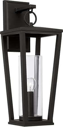 Capital Lighting 948112BK Elliott Transitional Industrial Clear Glass Outdoor Wall Lantern, 1-Light 60 Watt, 20" H x 7" W, Black
