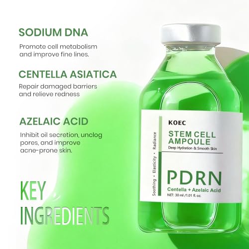 Image of KOEC Centella PDRN Stem Cell Serum for Face with CICA,Sodium DNA & Hyaluronic Acid,Cooling & Soothing Skin Deep Hydration,Balances Oil,Gentle Facial Ampoule for All Skin Types 1.01 Fl Oz