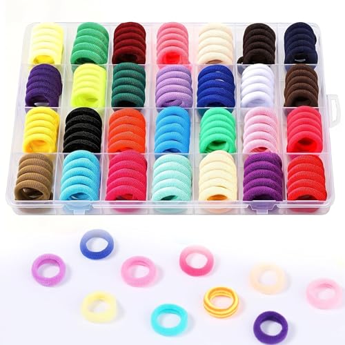 280 Stück Haargummis Mädchen, 28 Farben Klein Haargummi, Mini Nahtlose Haarbänder, Haarband Baby Mehrfarbig Soft Zopfgummi Klein für Mädchen Kinder Kleinkinder Baby