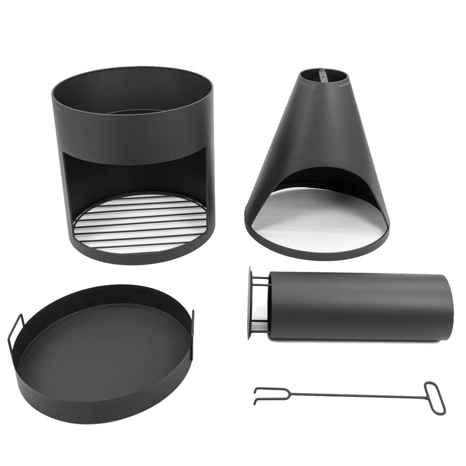 MaxxGarden Gartenkamin - Terrassenofen Außen - Feuerstelle - Terrassenkamin - Mit Brennholzablageort - Mit Stahlgitter - 45x45x135cm - Schwarz