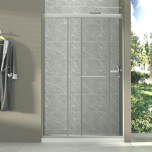 44-48" W x 72" H Shower Door, Silver Sliding Glass