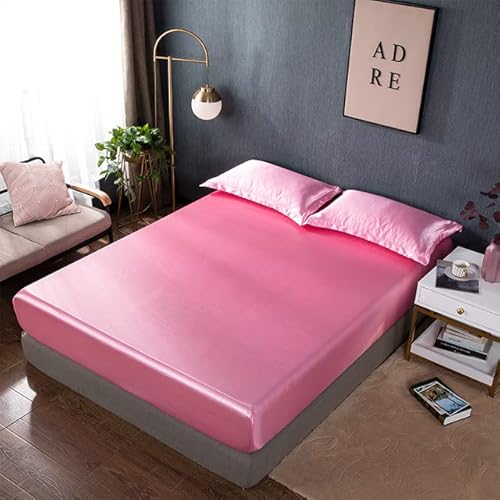 Satin Silk Bed Sheet Set Solid Color Twin Full Queen King Bed Mattress Cover Bed Linen Silky Sheet with Pillowcase