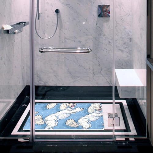 Alfombrilla de baño grande de caniche con ventosas y drenaje 7