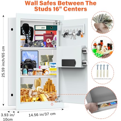 Image of 25.6 inch Tall Fireproof Wall Safe Between Studs 16 inch Centers | Hidden Wall Safe