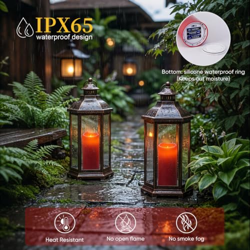 Image of 5plots 4 inchx10 inch Large Waterproof Flameless Candles Red LED Pillar Set of 2 | Battery operated LED candles with remote timer, realistic flicker, ideal design for patio, porch, lanterns & Christmas decor