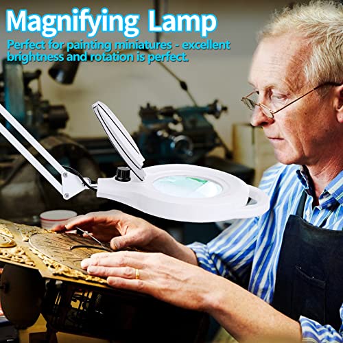 10X Magnifying Lamp With Clamp, Kirkas 2200 Lm Super Bright And Stepless Dimming Magnifying Glass With Light, Real Glass Lens Lighted Magnifier Light For Close Work, Crafts, Reading, Repair - White #TOP6