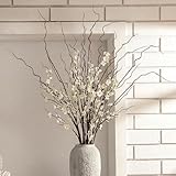 Daifunli 8 Pcs 38 Inch Artificial Flowers Cherry Blossom 45 Inch Curly Willow Branches for Spring Summer Indoor Decoration Faux Long Stem Silk Plum Blossom for Wedding Home Office Hotel Vase Decor