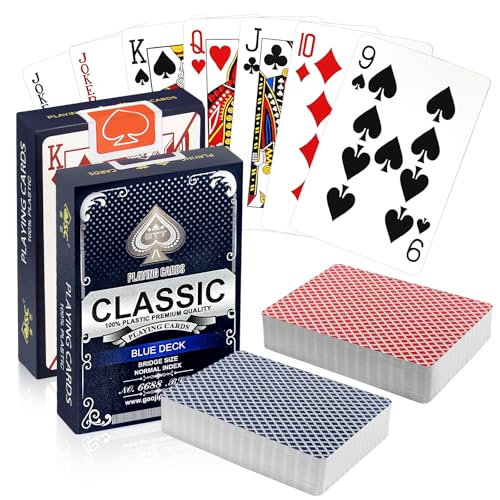 pangdapengpeng Lot de 2 Cartes Poker Plastique Imperméables, Cartes à Jouer Lavables en PVC pour Poker, Blackjack, Bridge (2PCS)