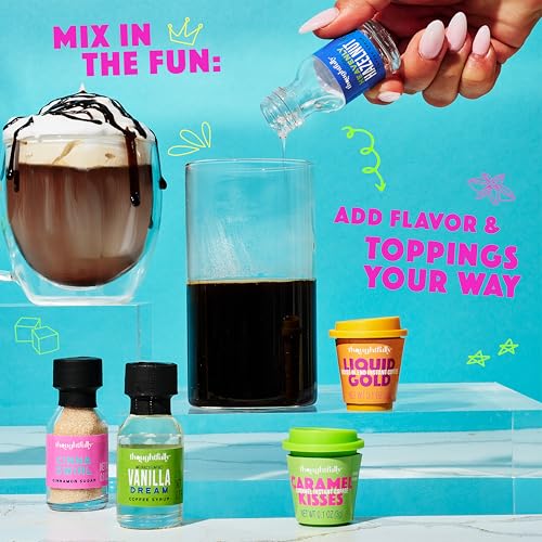 Image of Thoughtfully, Iced Coffee Barista Bar Gift Set, Includes Instant Coffee, Flavored Syrups, Cocoa Powder & Cinnamon Sugar, DIY Coffee Station Sampler Gift for Coffee Lovers