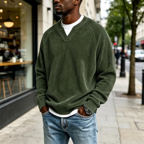 Men's Corduroy Shirts Long Sleeve Layered Top Vneck Pullover - image 2