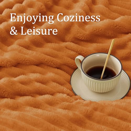 Image of BEDELITE Ribbed Fleece Fall Throw Blanket, Burnt Orange, 50 inchx60 inch | Soft Cozy Blanket, 3D Ribbed Design, Autumn Home Decor Accent, Lightweight Throw for Couch, Bed, Halloween & Thanksgiving