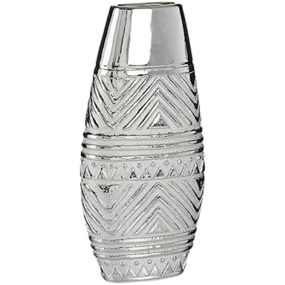 Vase en céramique argenté grand modèle 29.5 cm pour salon chic et épuré