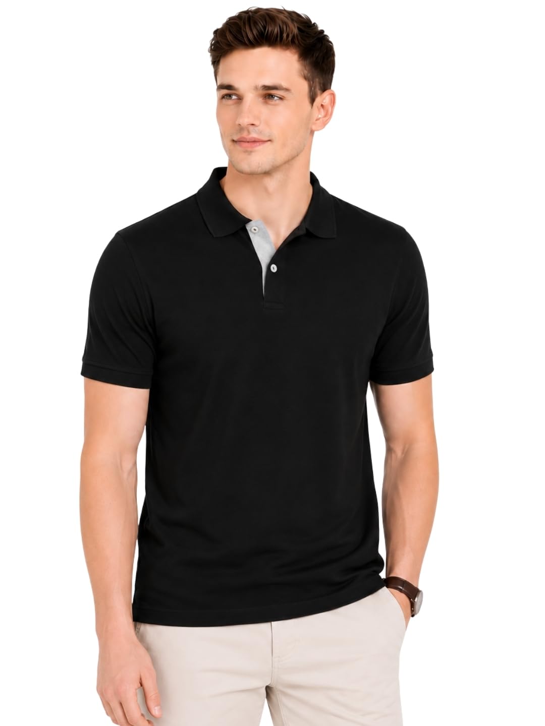 Men’s Solid Polo T-Shirt | Short Sleeve | Regular Fit | Soft Breathable Fabric | Casual & Smart Wear | Button Placket Collar Top |-image-35