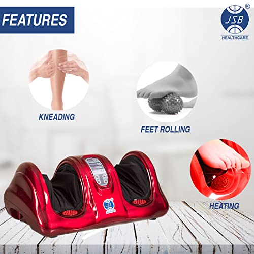 Image of JSB HF28 Foot & Calf Massager for Home Relaxation & Pain Relief with Heat, Wireless Machine Remote & Touch Display (Red)