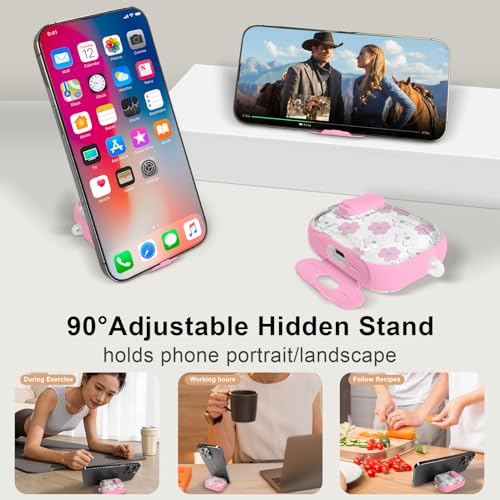 Image of Compatible Airpods Pro 3 Case (2025) with Phone Stand & Cleaner Kit,Cute Flower Print Soft Silicone Lock Clip Apple AirPods Pro 3rd Generation Case, Airpod Pro 3 Cover with Keychain for Women /Girls