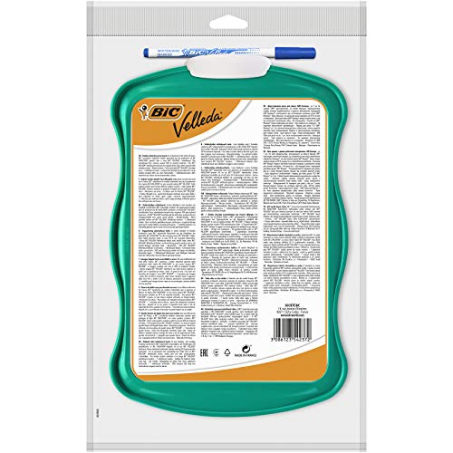 BIC Velleda Conjunto Pizarra Reciclada (21 x 31 cm)/Borrador/1 Marcador Borrado en Seco - Tinta Azul, Blíster de 3 Unidades