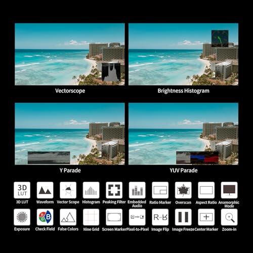 Image of FEELWORLD 6 Inch DSLR Camera Field Monitor,1200nit High Bright 4K HDMI On Camera Monitor, 3D Lut 1920X1080 HD Focus Peaking Assist Full Waveform Video Field Monitor FW568PRO
