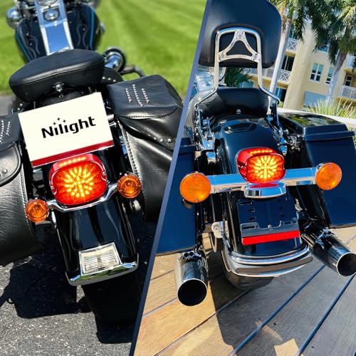 Image of Nilight LED Tail Light Motorcycle Brake Turn Signal Driving License Plate Rear Lights Red Housing Plug and Play Compatible with Harley Davidson Dyna Sportster 883 1200 Road King Glide