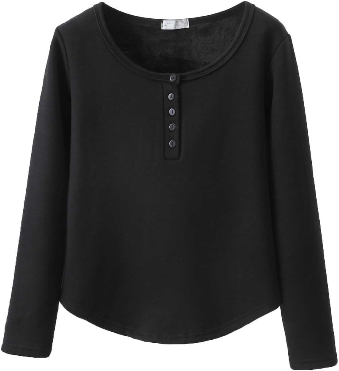 Oplxuo Women's Fleece Lined Pajama Tops Thermal Long Sleeve Henley T Shirt Warm Winter Button Up Crewneck Loungewear Tops
