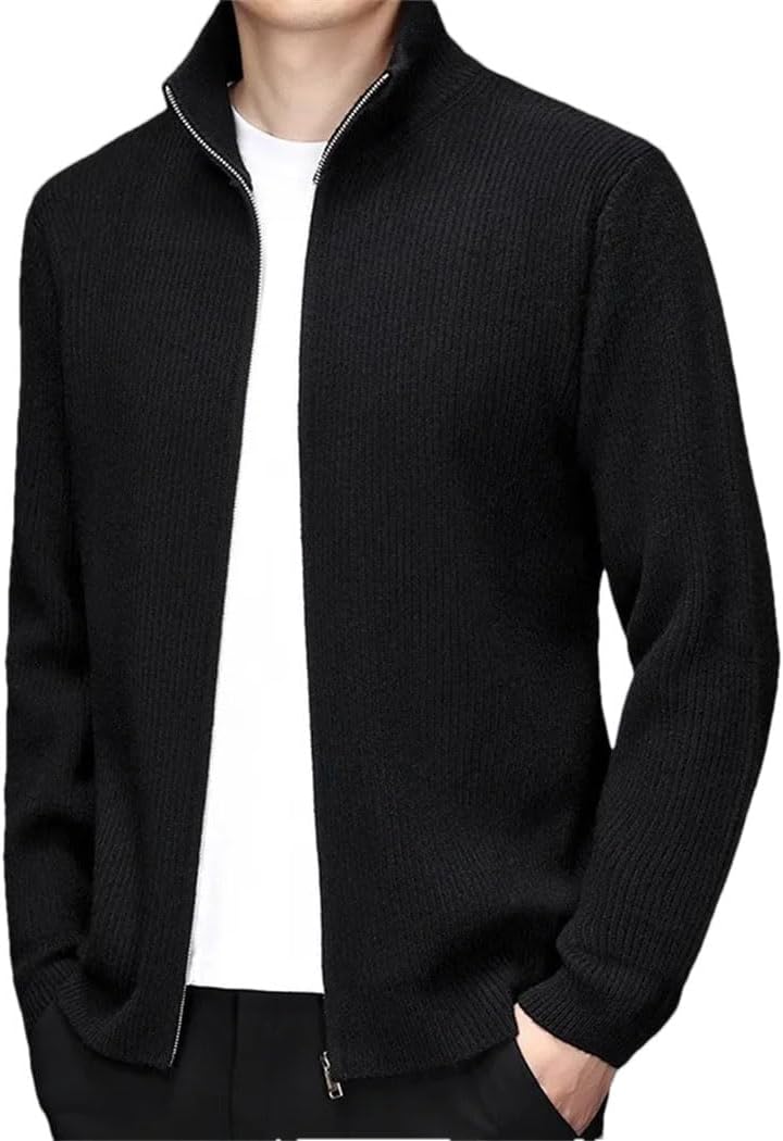 Men's Vintage Cardigan Spring Autumn High Collar Zipper Knit Casual Sweater