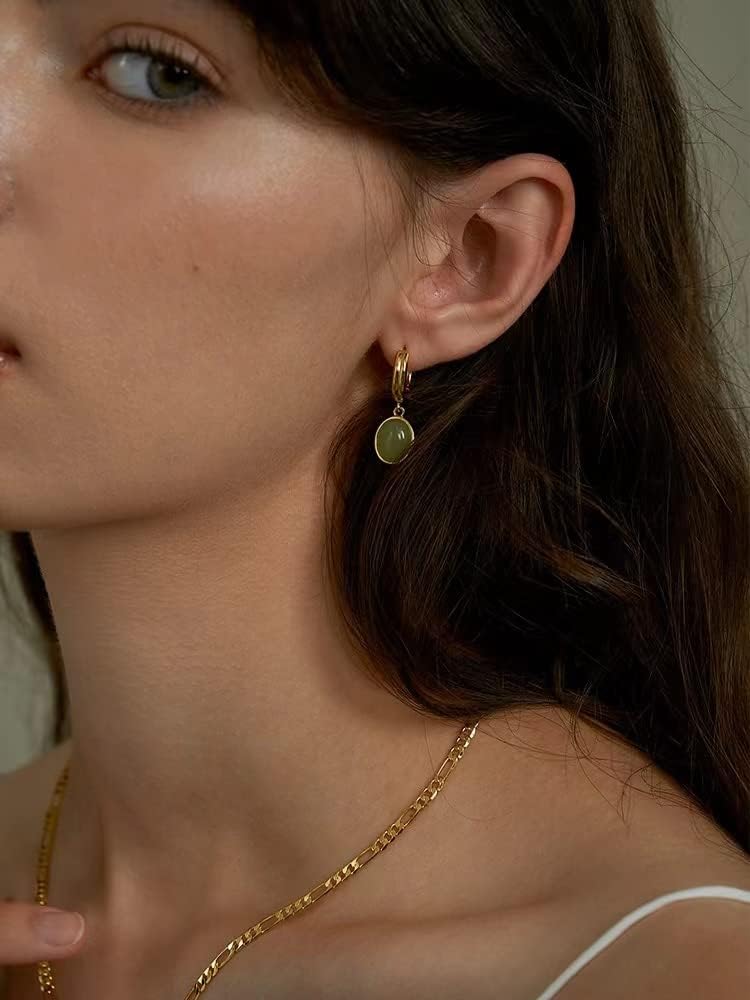 DISTANT DRUMS Simple Natural Green Aventurine Stone Jewelry Set for Women,Hoop Earrings,Bracelet,Necklace,18K Gold-plated Spiritual Gift,Fortunate Stone Jewelry,Choker - Image 5