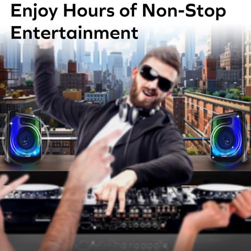 Image of Coby Portable Bluetooth Speaker with 11 LED Light Modes, True Wireless Pairing, FM Radio, Karaoke Mic & Aux Input, USB SD TF Card Slots, Type-C Charging, 7Hr Playtime Party Speaker Black