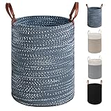 TOTANKI Large Cotton Rope Laundry Storage Basket - 15.7 Inches(D) x 19.7 Inches(H) - Collapsible Wov