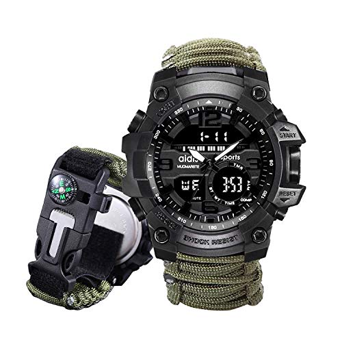 Juya Survival Bracelet Watch, Digital Emergency Survival Watch Waterproof with Paracord/Whistle/Fire Starter/Scraper/Compass and Survival Gear for Men and Women (Green)