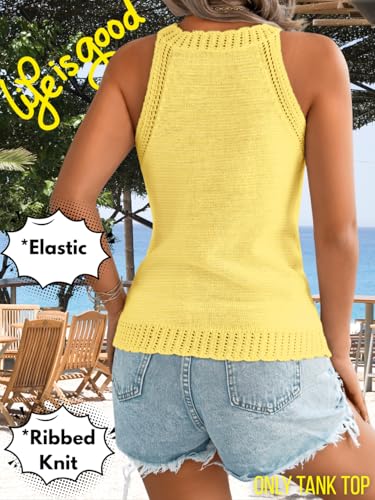 Image of ChiaoLezhee Women's Summer Knit Tank Tops, Racerback High Neck Lightweight Sweater Vest, Dressy Casual Outfits