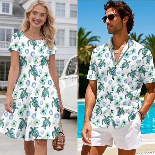 Image of AFPANQZ Couple Matching Outfit Casual Men's Button Down Shirt or Short Sleeve Summer Sundresses Dresses for Women 2026