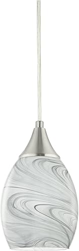 Miniatura 6 de Glassland Iluminación colgante, 1 lámpara colgante en níquel cepillado con pantalla de cristal gris, certificación ETL.
