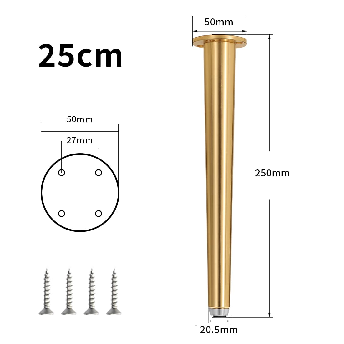 Patas de muebles de baño, 4 Piezas Patas mesa alta bar Patas de Repuesto Oro Pata Mesa Escritorio Patas de cama Aleación Aluminio | Galvanoplastia Pies de Metal Altura: 20-25cm Baño 25cm/9.8"