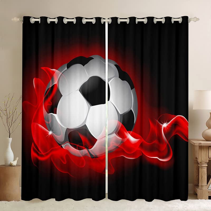 Feelyou Rugby Sports Darkening Dreapes Football Kids Curtains for Bedroom Living Room Soccer Game Blackout Curtains Gift Football Lover Window Treatments 2 Panels, 52 x 63 Inch