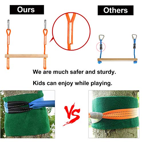Ninja Obstacle Course Kit With 7 Hanging Swing Obstacles Warrior Training With 40Ft Slackline 2 Gymnastic Rings 3 Monkey Fists Monkey 2 Mokey Bar Holds 2 Tree Protector #TOP5