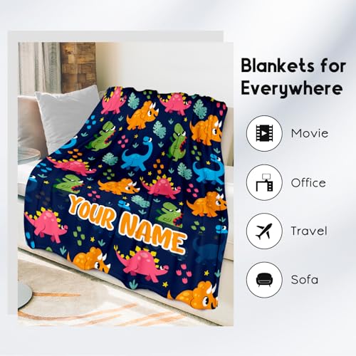 Custom Dinosaur Blanket for Boys - Colorful Soft Fuzzy Throw Gifts - 50x60 Inches Cute Blankets for Couch & Office