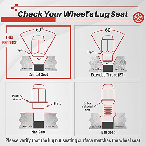 Image of MIKKUPPA M14x1.5 Wheel Spike Lug Nuts, 32 PCS Red Spiked 14mmx1.5 Solid 4.4 inch Tall Acorn Lug Nuts with 1 Socket Key Replacement for Chevy Silverado 1500 2500 3500, F-150 F-250 F-350